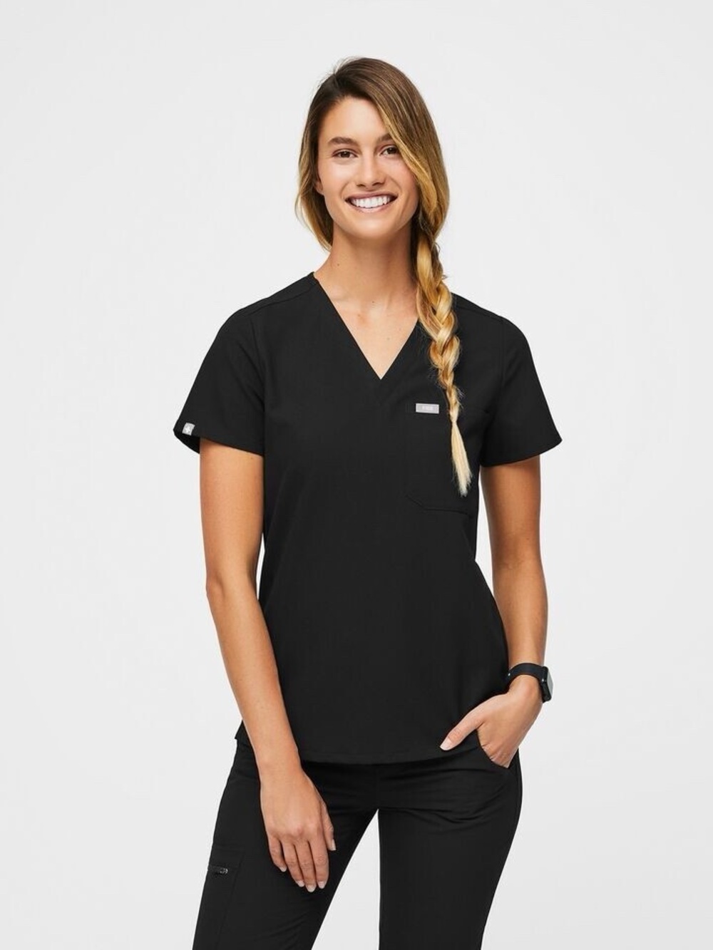 Women's Figs Black V-Neck Scrub Top - Classic Fit